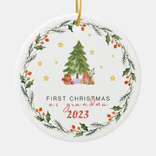 Personalized first year as grandma Christmas Ceramic Ornament