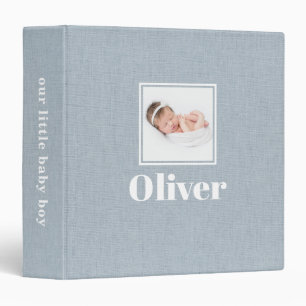 Personalized First Year baby Boy Photo Album Linen 3 Ring Binder