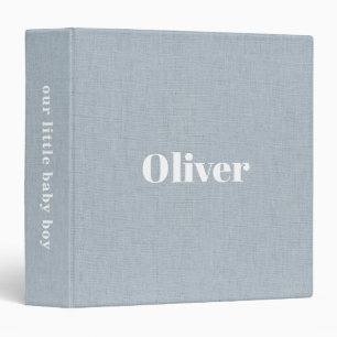 Personalized First Year baby Boy Photo Album Linen 3 Ring Binder