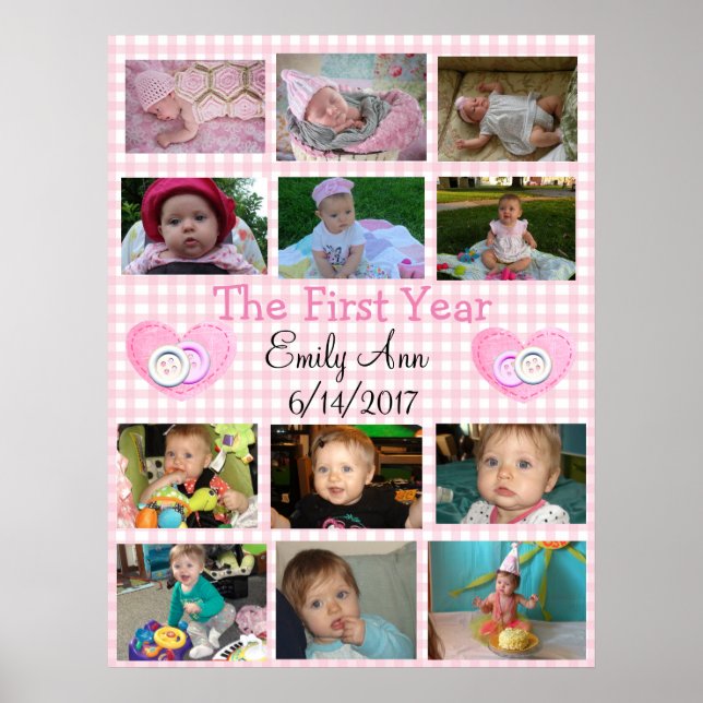 Personalized First Year Collage Baby Photo Poster (Front)