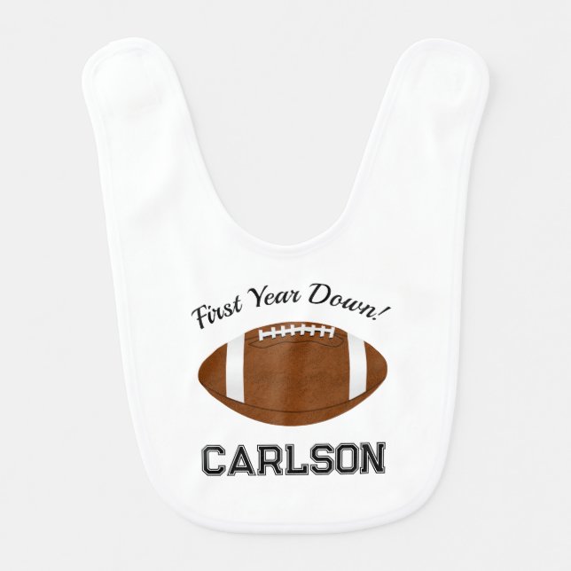 Personalized First Year Down Football Boy Birthday Baby Bib (Front)