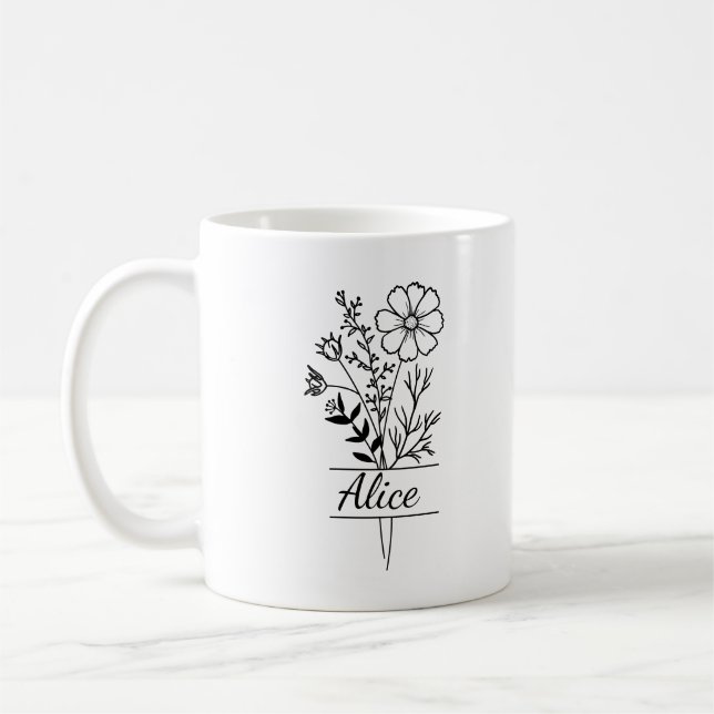 Personalized Firstname and flowers Coffee Mug (Left)