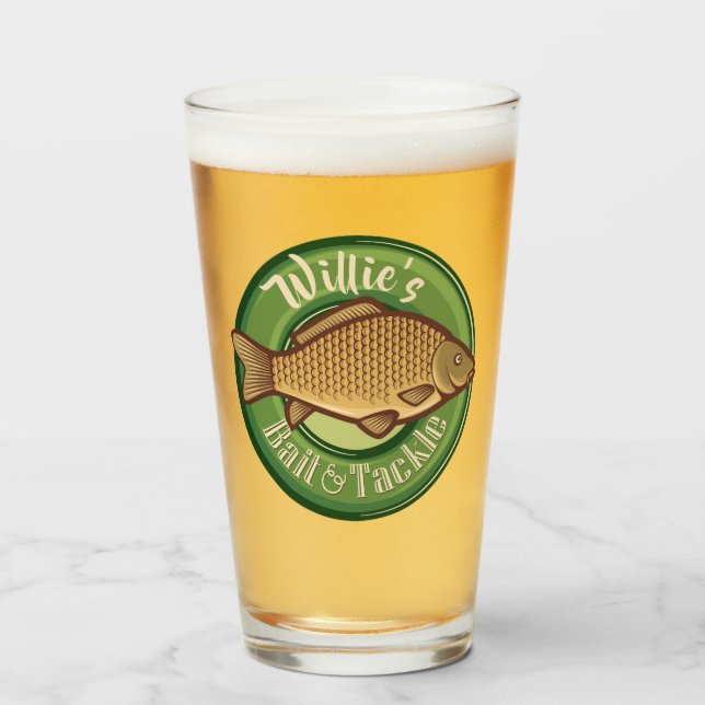 Personalized Fish and Tackle Shop Fishing Angler Glass (Front Filled)