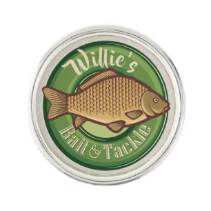 Personalized Fish and Tackle Shop Fishing Angler Lapel Pin