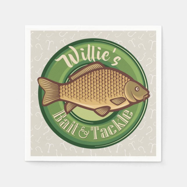 Personalized Fish and Tackle Shop Fishing Angler Napkins (Front)