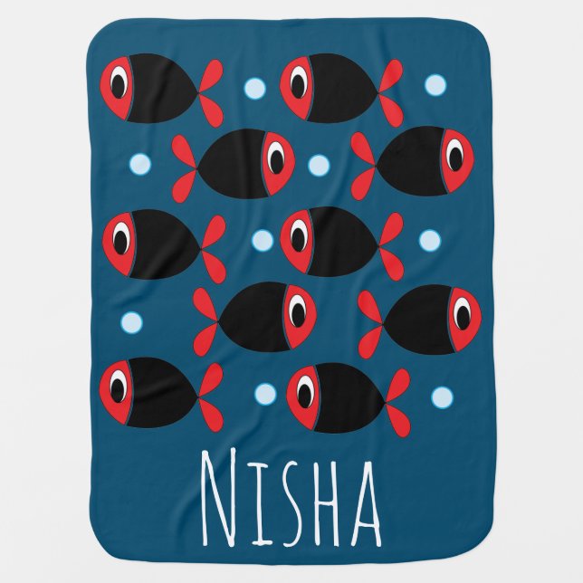 Personalized Fish Baby Name Baby Blanket (Front)