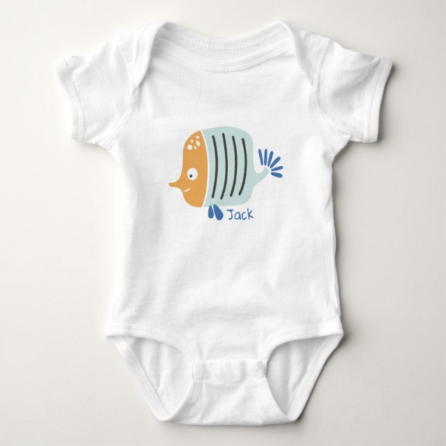 Personalized Fish Sea Animals Baby Bodysuit (Front)