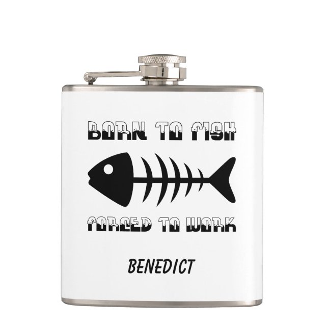Personalized fisherman Dad gift, Born to fish Flask (Front)