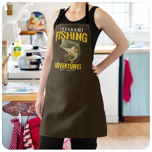 Personalized Fishing Adventures Bass Fish Angler  Apron (Creator Uploaded)