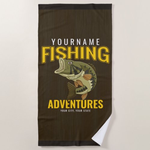 Personalized Fishing Adventures Bass Fish Angler Beach Towel