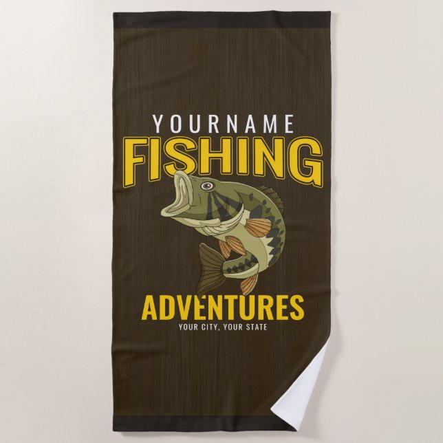Personalized Fishing Adventures Bass Fish Angler Beach Towel (Front)