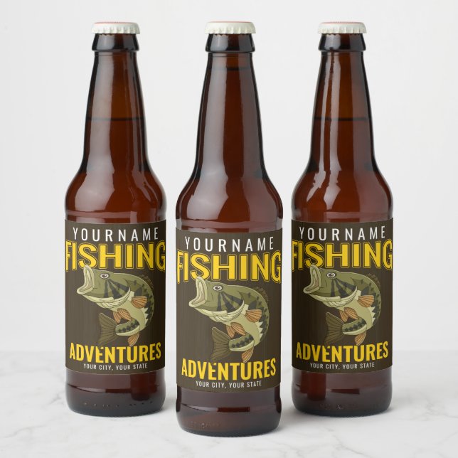 Personalized Fishing Adventures Bass Fish Angler  Beer Bottle Label (Bottles)