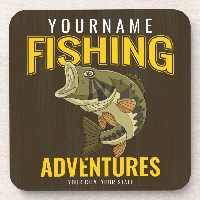 Personalized Fishing Adventures Bass Fish Angler  Beverage Coaster (Front)