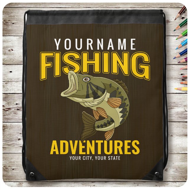 Personalized Fishing Adventures Bass Fish Angler  Drawstring Bag (Creator Uploaded)