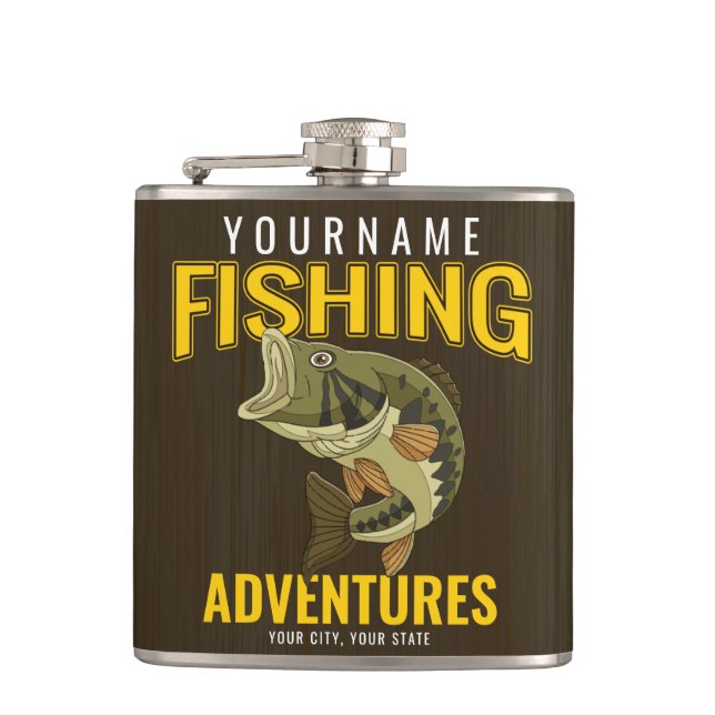 Personalized Fishing Adventures Bass Fish Angler Flask (Front)