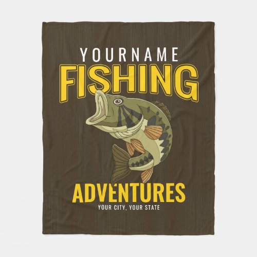 Personalized Fishing Adventures Bass Fish Angler  Fleece Blanket