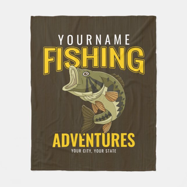 Personalized Fishing Adventures Bass Fish Angler  Fleece Blanket (Front)
