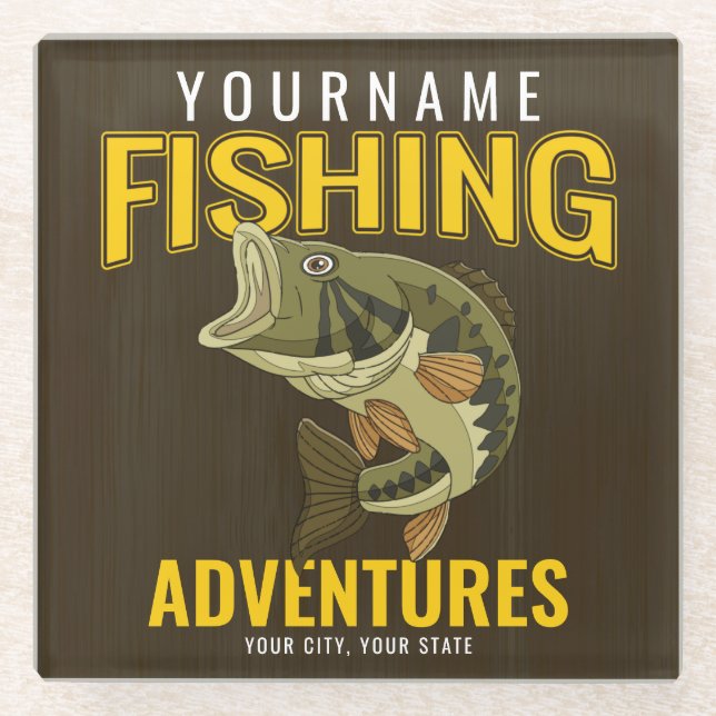 Personalized Fishing Adventures Bass Fish Angler  Glass Coaster (Front)