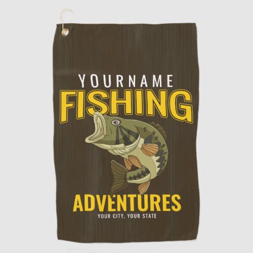 Personalized Fishing Adventures Bass Fish Angler Golf Towel