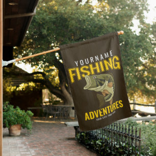 Personalized Fishing Adventures Bass Fish Angler House Flag