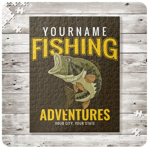 Personalized Fishing Adventures Bass Fish Angler  Jigsaw Puzzle