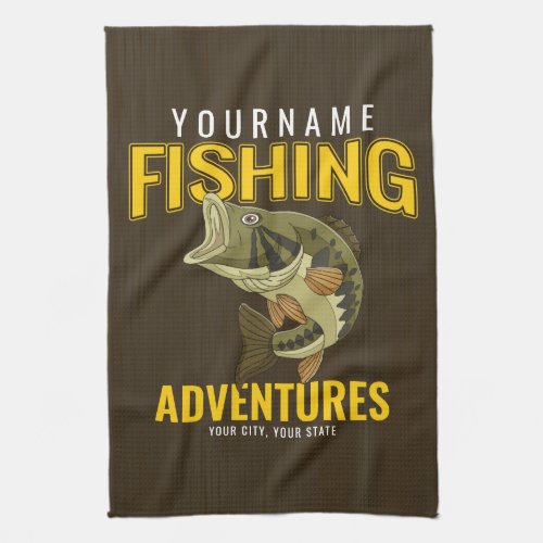 Personalized Fishing Adventures Bass Fish Angler  Kitchen Towel