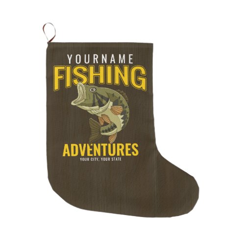 Personalized Fishing Adventures Bass Fish Angler  Large Christmas Stocking