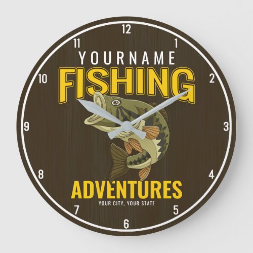 Personalized Fishing Adventures Bass Fish Angler Large Clock