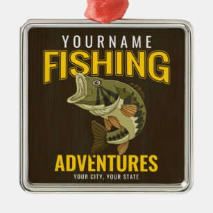 Personalized Fishing Adventures Bass Fish Angler  Metal Ornament