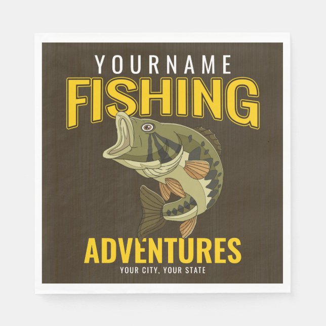 Personalized Fishing Adventures Bass Fish Angler  Napkins (Front)