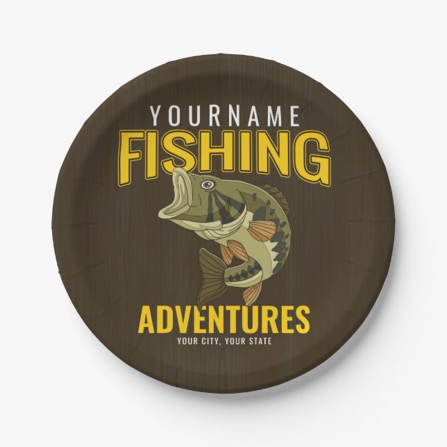 Personalized Fishing Adventures Bass Fish Angler  Paper Plates (Front)