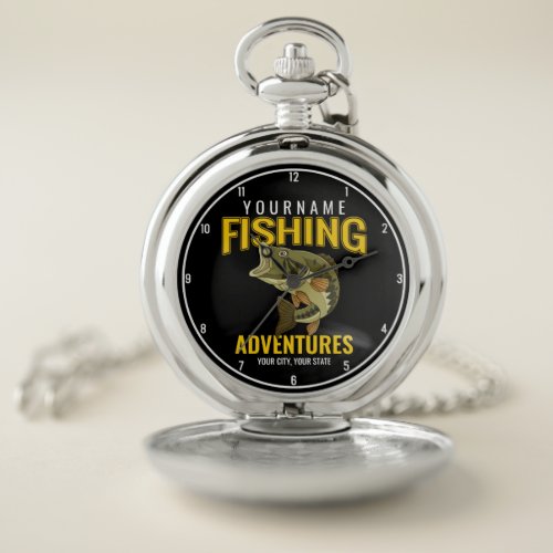 Personalized Fishing Adventures Bass Fish Angler  Pocket Watch