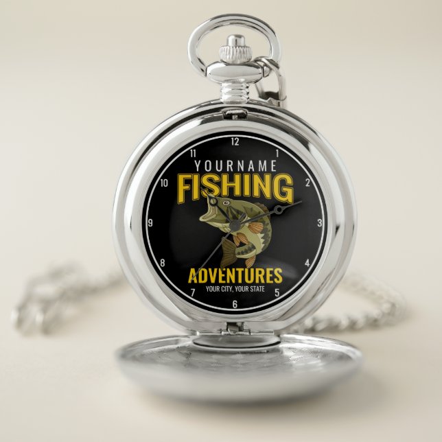 Personalized Fishing Adventures Bass Fish Angler  Pocket Watch (Inside)