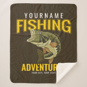 Personalized Fishing Adventures Bass Fish Angler Sherpa Blanket