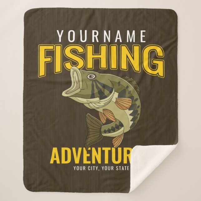 Personalized Fishing Adventures Bass Fish Angler  Sherpa Blanket (Front)