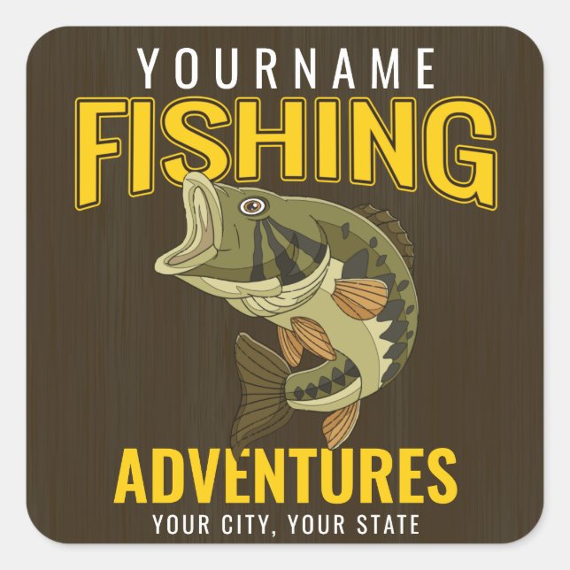 Personalized Fishing Adventures Bass Fish Angler Square Sticker (Front)