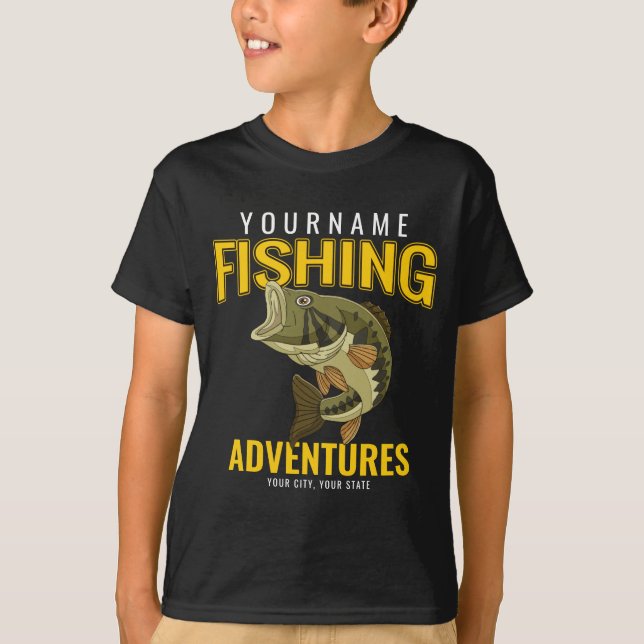 Personalized Fishing Adventures Bass Fish Angler T-Shirt (Front)