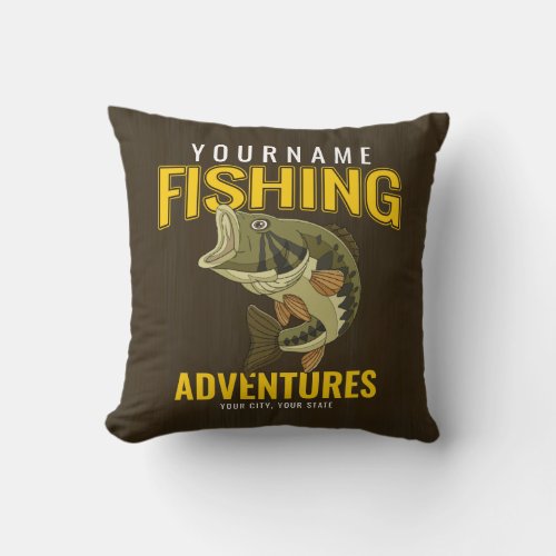 Personalized Fishing Adventures Bass Fish Angler Throw Pillow