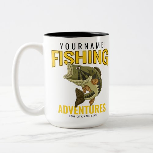 Personalized Fishing Adventures Bass Fish Angler  Two_Tone Coffee Mug