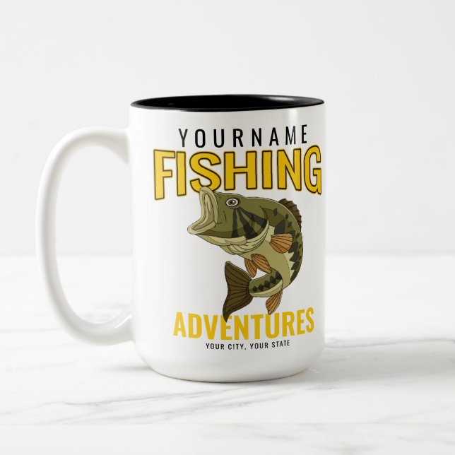 Personalized Fishing Adventures Bass Fish Angler  Two-Tone Coffee Mug (Left)