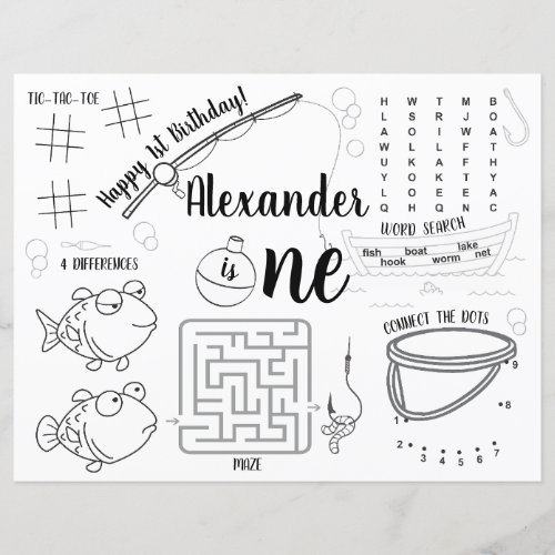 Personalized Fishing Birthday Coloring Placemat