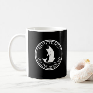 Personalized fishing emblem black and w coffee mug