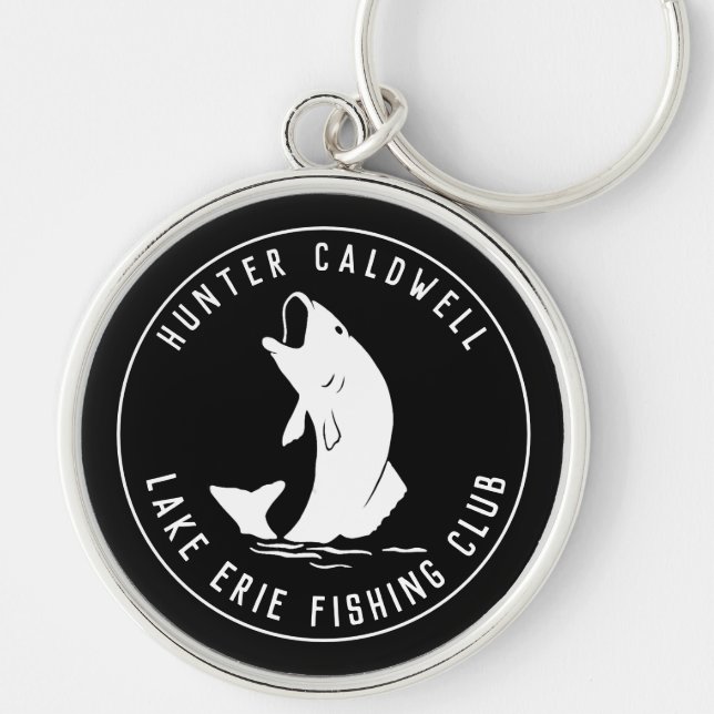 Personalized fishing emblem black keychain (Front)