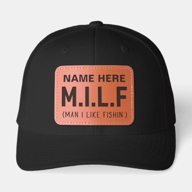 Personalized Fishing Gift For Dad Leather Patch Hat (Front)
