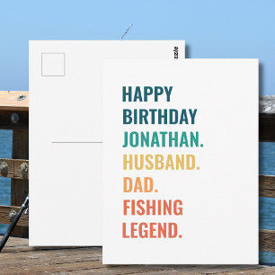 Personalized Fishing Legend Retro Text Birthday Postcard