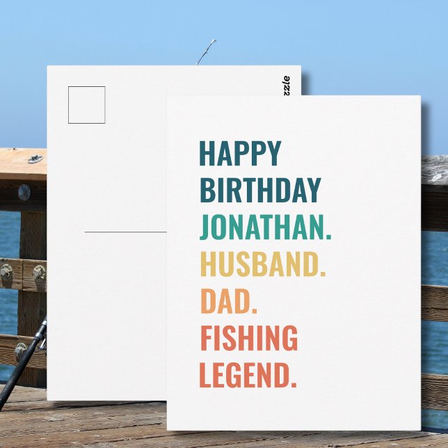 Personalized Fishing Legend Retro Text Birthday Postcard (Personalize as required -  all text is editable, change the name, occasion, recipient or sport)