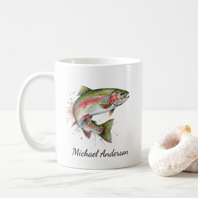 Personalized Fishing Lover  – Trout Fishing Design Coffee Mug (With Donut)