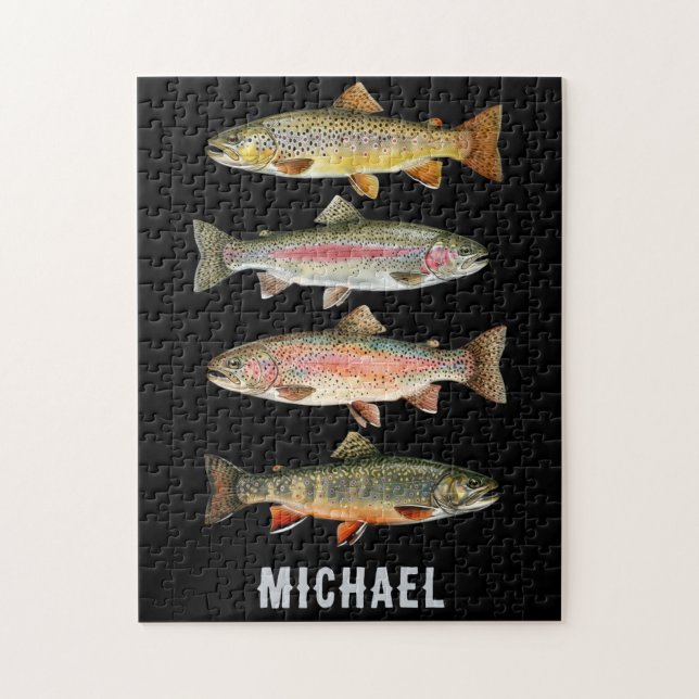 Personalized Fishing Lover  – Trout Fishing Design Jigsaw Puzzle (Vertical)
