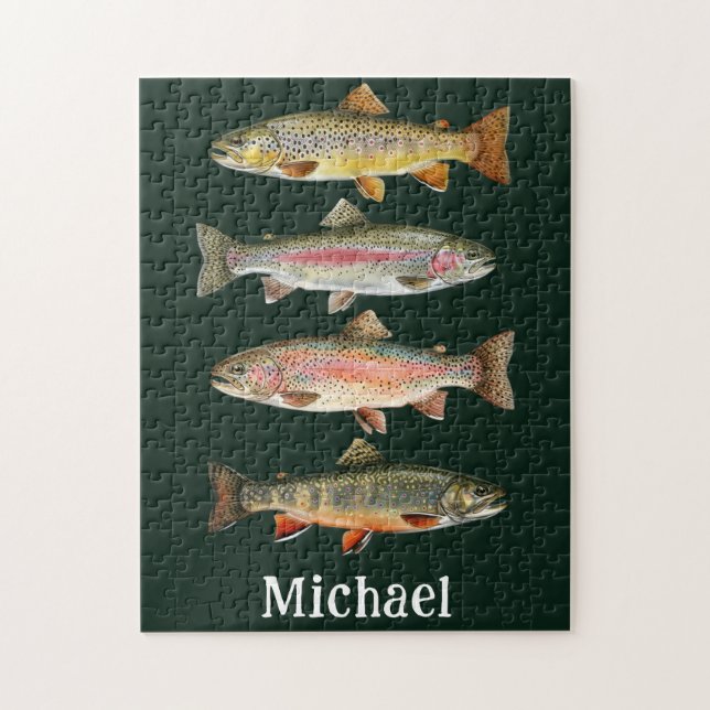 Personalized Fishing Lover  – Trout Fishing Design Jigsaw Puzzle (Vertical)