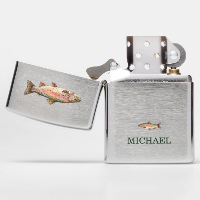 Personalized Fishing Lover  – Trout Fishing Design Zippo Lighter (Opened)